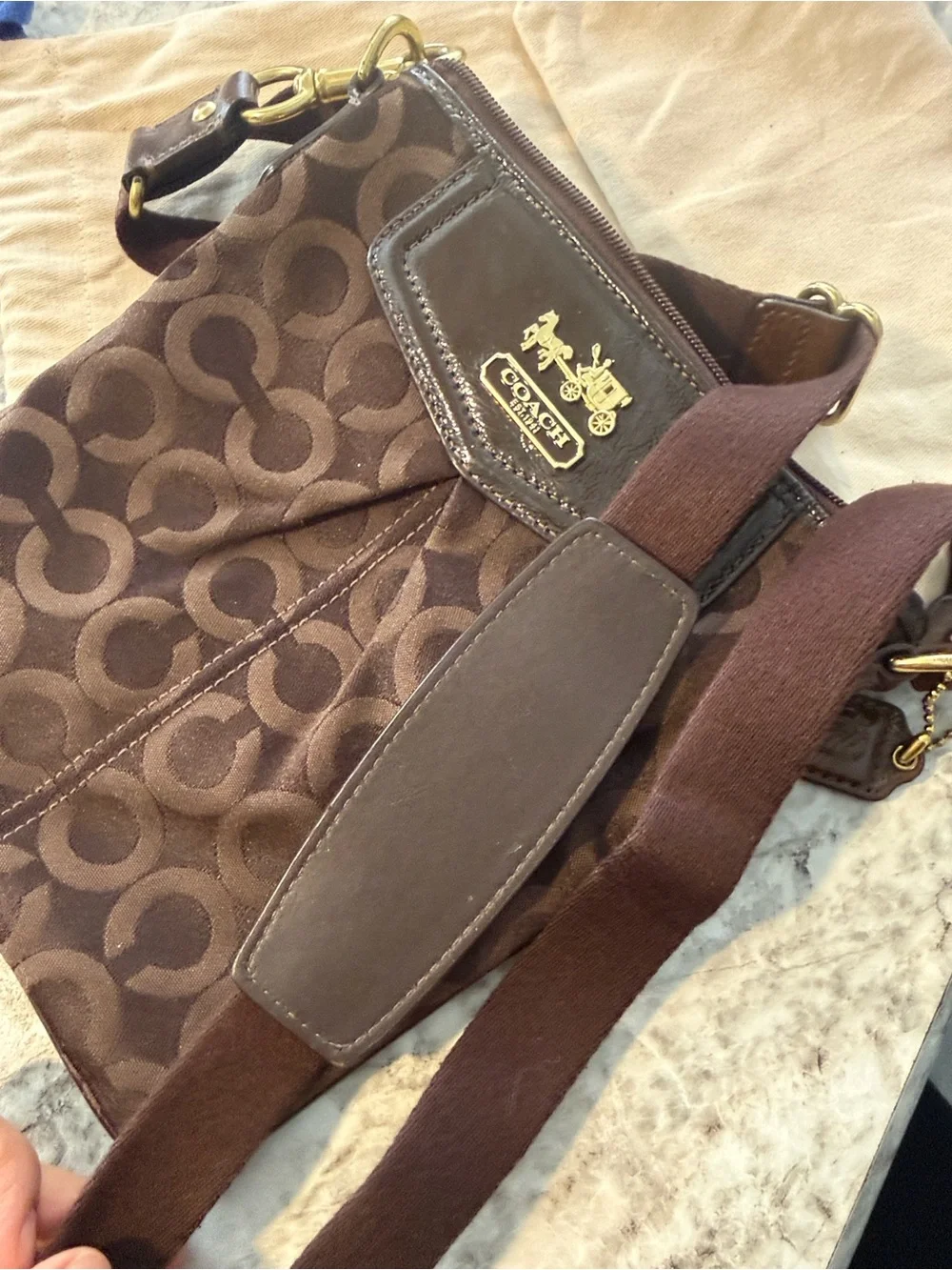 Coach Brown Signature Canvas Crossbody with Gold Hardware